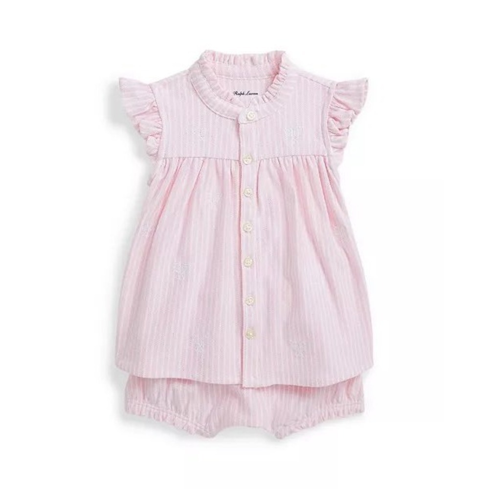 Ralph Lauren Baby Girls Pink White Stripe Tennis Bow Dress Bloomers Set 24M NWT